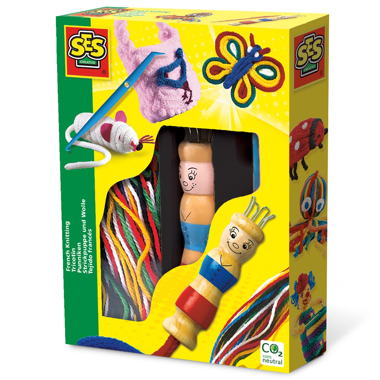 SES Creative: French Knitting Kit - Learn to Knit for Kids, Includes Assorted Thread & Wooden Knitting Doll, DIY Arts & Craft Activity, Kids Ages 5+